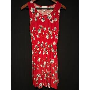 French Grey Red Floral Sundress Sleeveless Size M